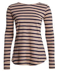 Brown Pattern (Brown) Brown and White Stripe Long Sleeve T Shirt 