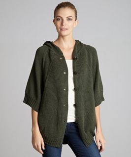 Autumn Cashmere forest cotton button front hooded poncho sweater