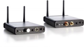 The Audioengine D2 wireless transmitter (L) and receiver (R)