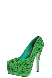 Orla Green Suedette All Over Diamante Platform Heels at boohoo