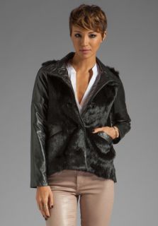 10 CROSBY DEREK LAM Leather Sleeve Fur Jacket in Black at Revolve 