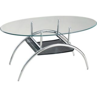 38 Inch Oval Glass Coffee Table with Black Mesh Shelf  Meijer