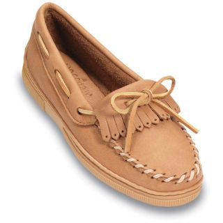 Womens Minnetonka Moccasins Moosehide Moc with Fringed Kilty, Natural