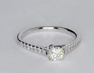 Petite Cathedral Pave Diamond Engagement Ring in 14k White Gold  Blue 