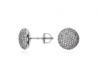 Button Micropavé Diamond Earrings in 14k White Gold (1 ct. tw 
