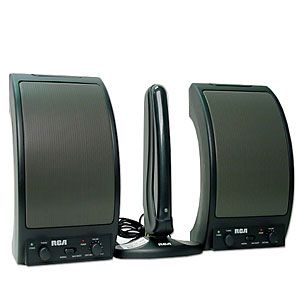 RCA WSP150 RF 900 MHz Stereo Wireless 2 pc Black Speaker Set WSP150B R