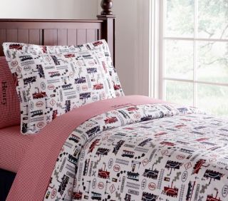 All Aboard Train Flannel Duvet Cover