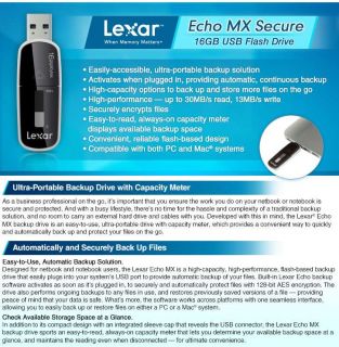 Lexar LEHMX16GBSBNA Lexar Echo MX Secure USB Flash Drive   16GB, USB 2 