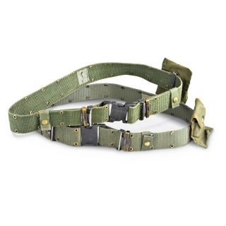Used U.S. Military Surplus Pistol Belts With Pouch, Olive Drab 