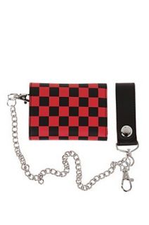 Red And Black Checkered Trifold Chain Wallet   196962