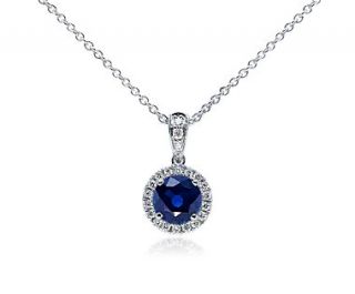 Sapphire and Micropavé Diamond Pendant in 18k White Gold (6mm)  Blue 