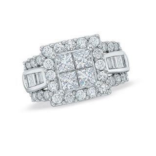 CT. T.W. Princess Cut Quad and Baguette Diamond Engagement Ring in 