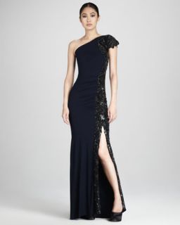 Badgley Mischka Couture Beaded One Shoulder Gown