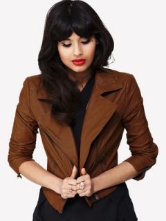 Jameela Jamil Leather Jacket with Shoulder Pad Littlewoods
