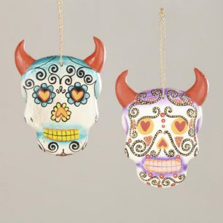 Hanging Los Muertos Skulls with Horns, Set of 2  World Market
