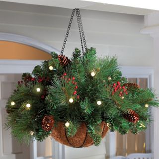 Battery Powered Hanging Christmas Greenery Basket from Brookstone 