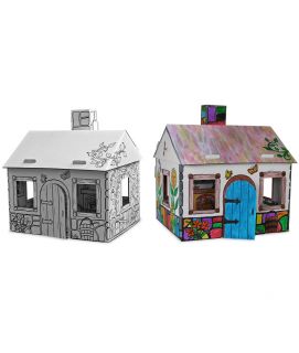 CARDBOARD COTTAGE DOLL HOUSE  Cardboard Playhouse, Paint, Color 