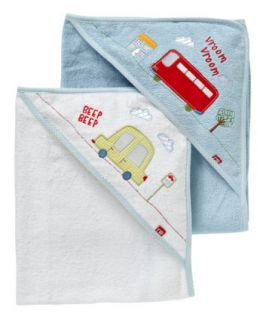 Mothercare Happy Town Cuddle n Dry   2 Pack   towels & flannels 