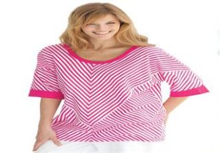Plus Size Top, tee shirt in bias stripe soft knit  Plus Size Short 