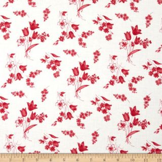 Tulip Bouquet White/Cherry Red   Discount Designer Fabric   Fabric 