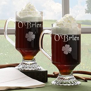 Personalized Glass Irish Coffee Mug Set   Four Leaf Clover   1268