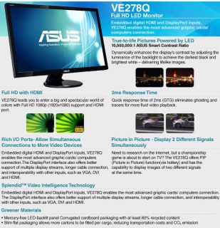 ASUS 27 Wide 1080p LED, 2ms, Speakers, DVI, HDMI Product Details