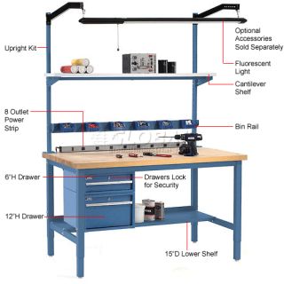 Work Bench Systems  Adjustable Height  60L X 30W Production Bench 