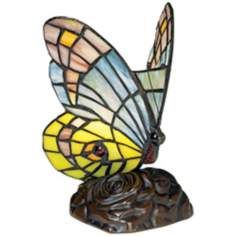 Green Purple Blue Butterfly Tiffany Style Accent Lamp