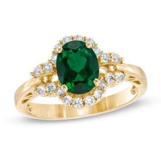 Oval Lab Created Emerald and White Sapphire Ring in 14K Gold   Rings 
