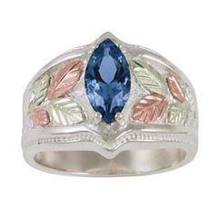 Black Hills Gold Marquise Lab Created Sapphire Ring in Sterling Silver 