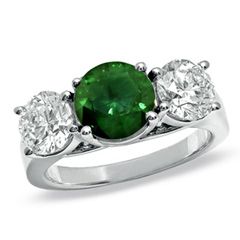 CT. T.W. Enhanced Fancy Green and White Diamond Three Stone Ring in 