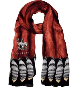 Vassilisa Red Fox Tail Print Long Silk Scarf  Damen  Accessories 