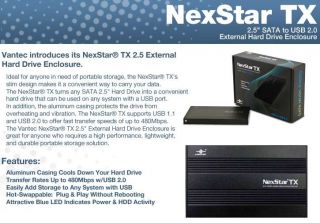 Vantec NexStarTX NST 210S2 BK 2.5 SATA HD Enclosur Product Details