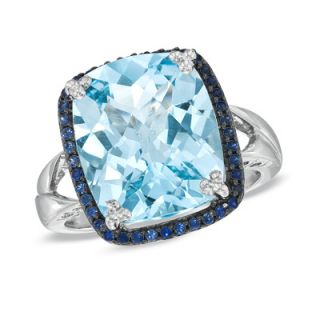 Cushion Cut Sky Blue Topaz and Lab Created Sapphire Ring in Sterling 