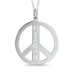 Peace Sign with Personalization Pendant in Sterling Silver (7 Letters 