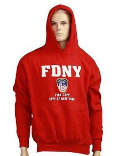 FDNY RED FIRE DEPARTMENT OF NEW YORK HOODIE FRONT & SLEEVE PRINT MENS 
