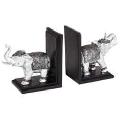 Eletro Silver and Black Elephant Bookends