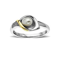 Cultured Freshwater Pearl Calla Lily Ring in Sterling Silver and 14K 