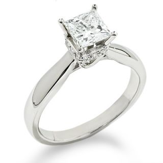 CTW. Princess Cut Diamond Solitaire Crown Ring in 14K White Gold 