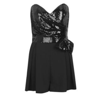 Lipsy Black Sequin Bow Playsuit