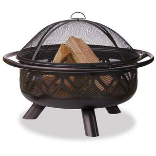 UniFlame 36 Oil Rubbed Bronze Outdoor Firebowl With Geometric Design 