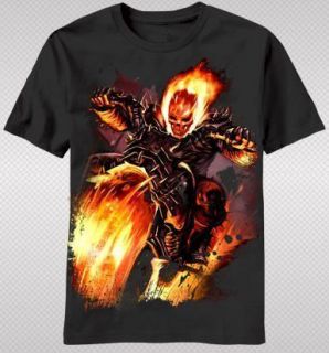 NEW Ghost Rider Motorcycle Flaming Skull Fire Evil Hero Marvel T shirt 
