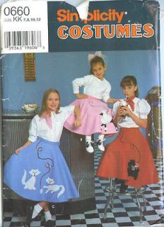 Simplicity 0660 Pattern   Girls Poodle Skirt Halloween Costume Sz 7 