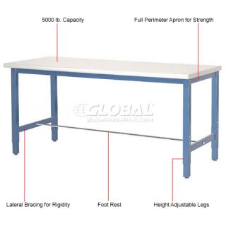 Laboratory Work Bench  Adjustable Height  60x36 Plastic Square Edge 