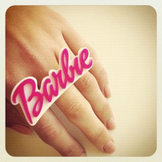 Kitsch acrylic BARBIE nameplate RING   choose your own colours   free 