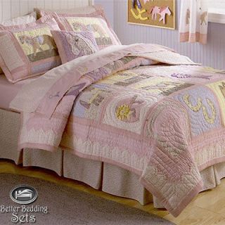 Girl Children Kid Pink Pony Horse Western Cotton Quilt Bedding Bed Set 