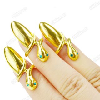 3pcs Gold Plated New False Nails Snake Jewelry Finger Ring