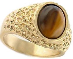Mens Oval Tiger Eye Brown Stones 18kt Gold Plated Ring
