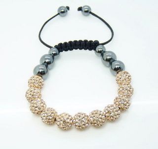   Champagne Crystal HipHop 11 Balls 10mm Beads Bracelet Hot Gift