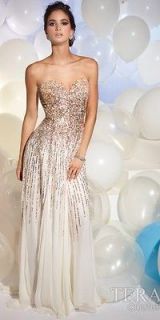   Couture 95007P Evening Gown with Golden Sparkle Ivory Size 2 New NWT
